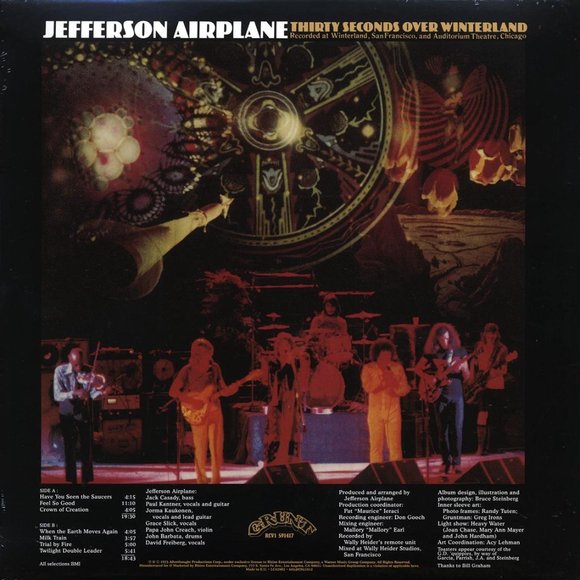 Jefferson Airplane Thirty Seconds Over Winterland LP ~ 180g Sky Blue Vinyl ~New! - Picture 2 of 4